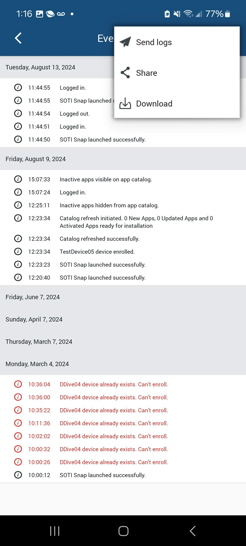 SOTI Snap Event Logs