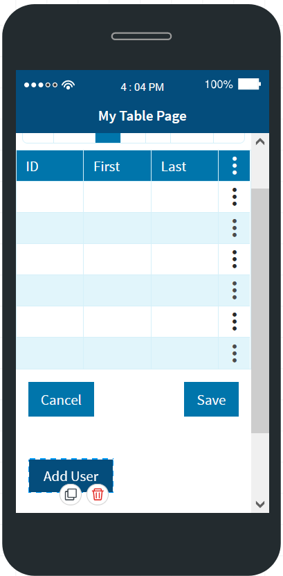 Image of the table and Add User button