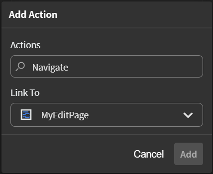 Add Action settings for navigation