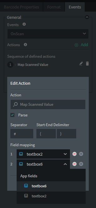 Map Scanned Value action with parse enabled
