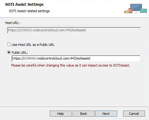 SOTI Assist installer host URL screen