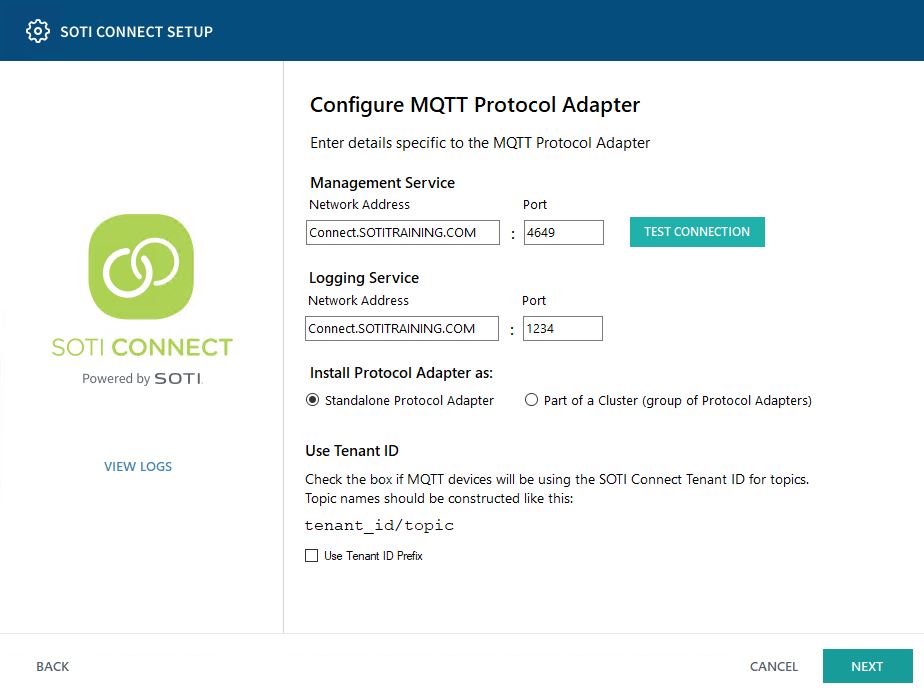 Configure MQTT Protocol Adapter Screen