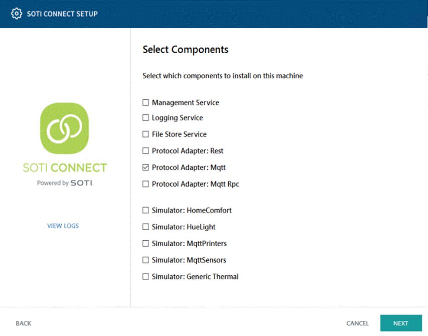 SOTI ConnectSetup Wizard components to install