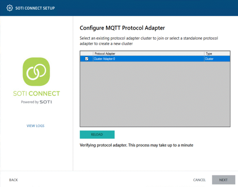 SOTI ConnectSetup Wizard select adapter