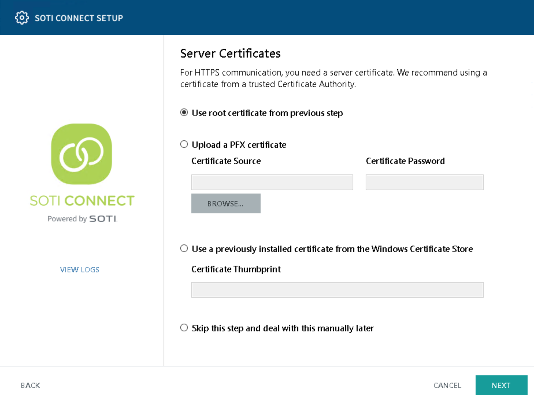 Select a server certificate