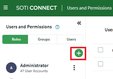 Users and Permissions view with the Add Role button highlighted
