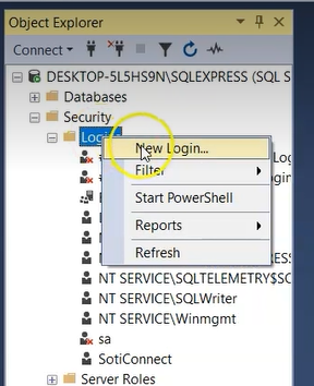 SQL Server New Login selected