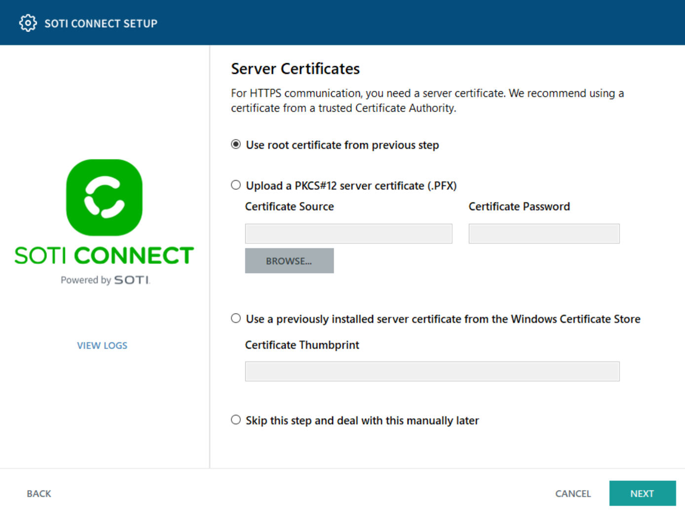 Select a server certificate