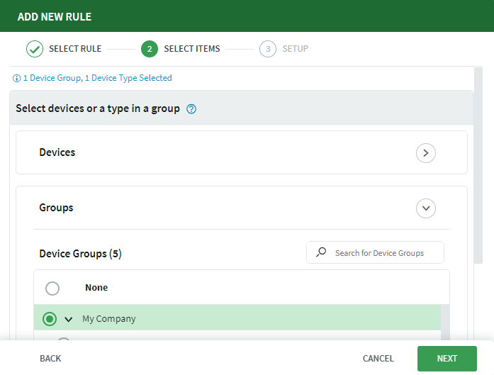 Compliance rule select device groups