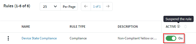 Compliance rule toggle to disable