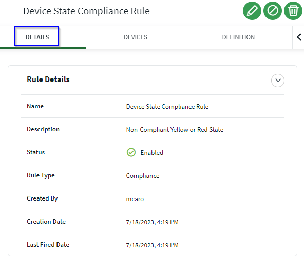 Compliance rule view details