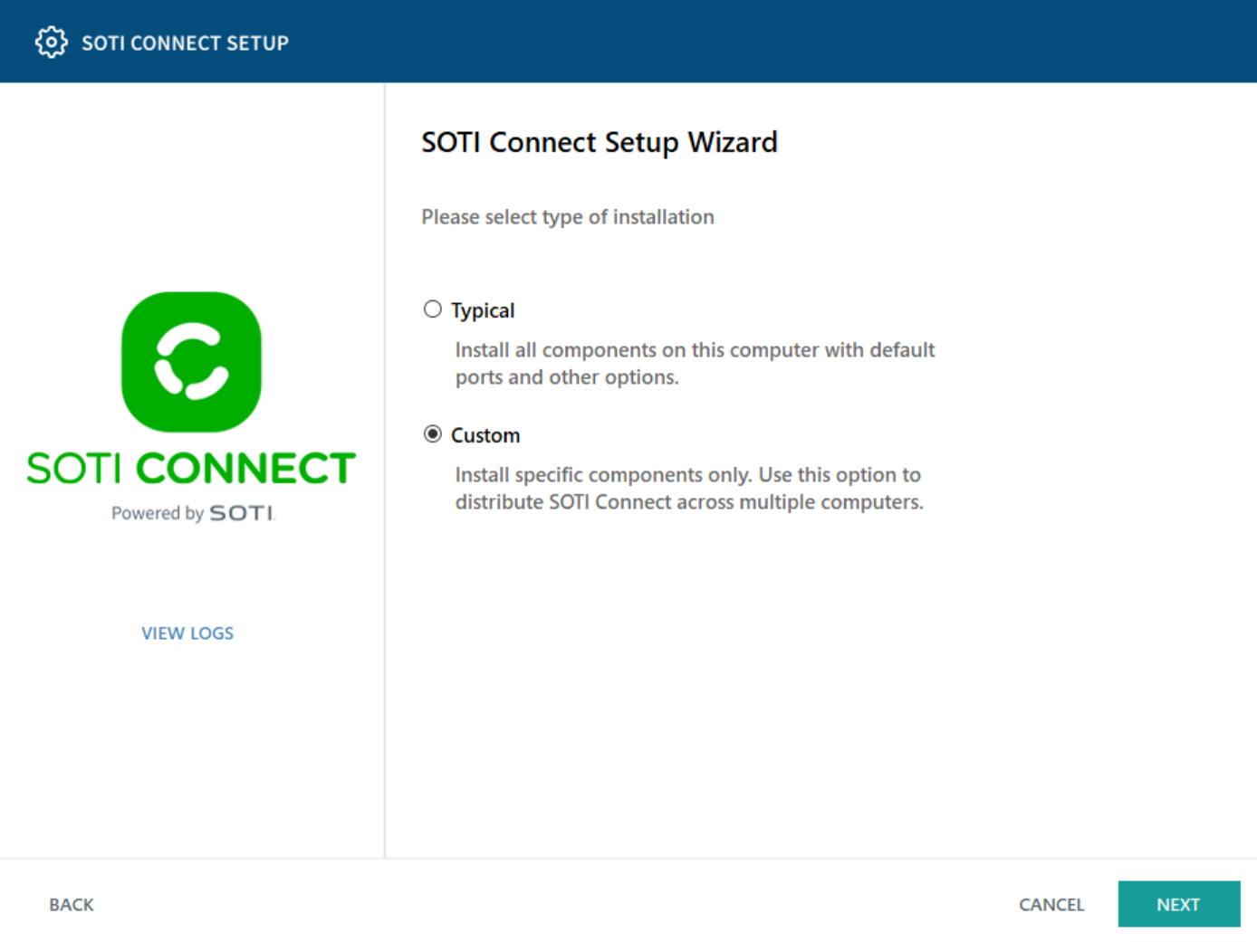 SOTI Connect Setup Wizard - Custom