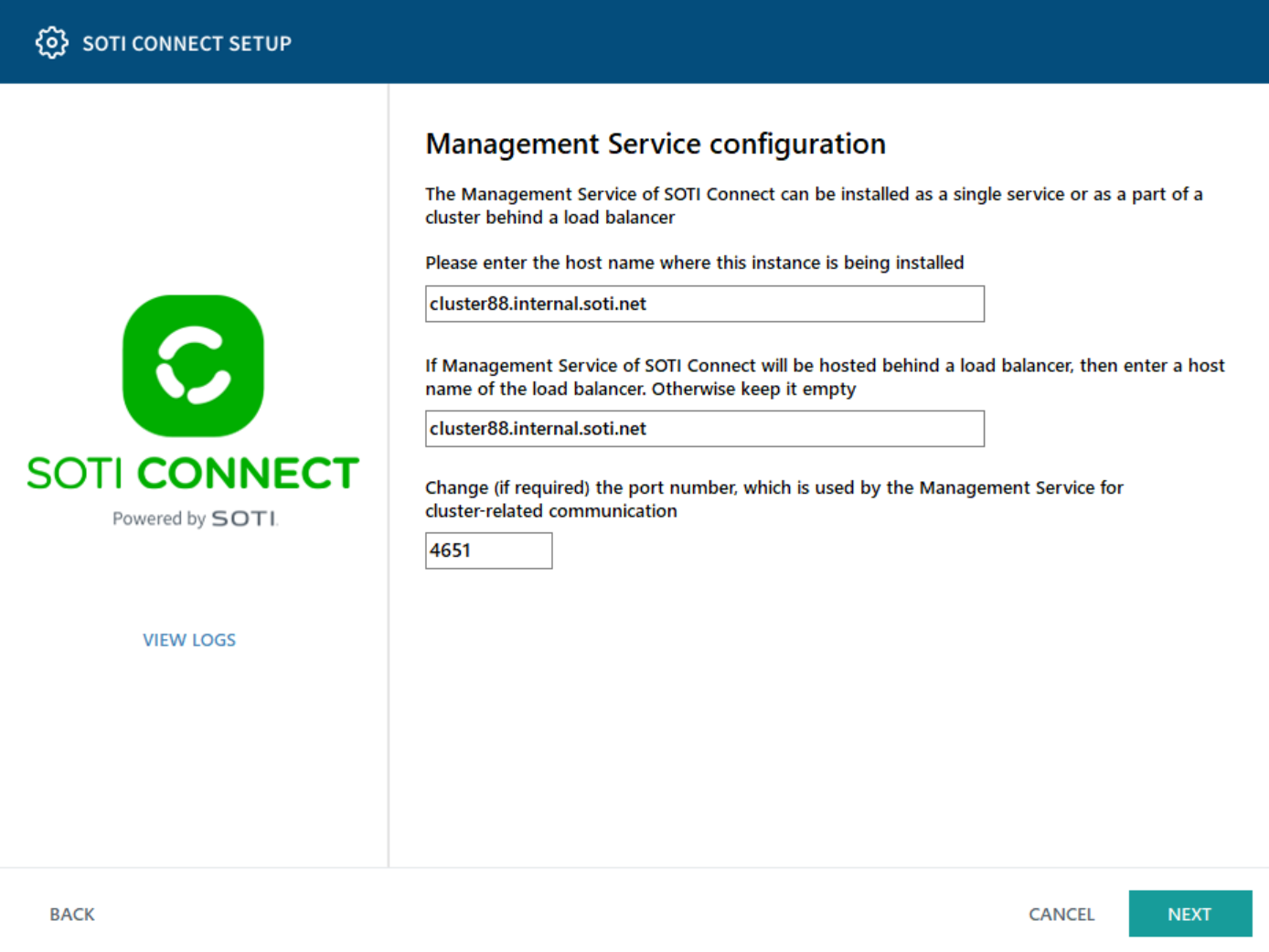 Management Service configuration