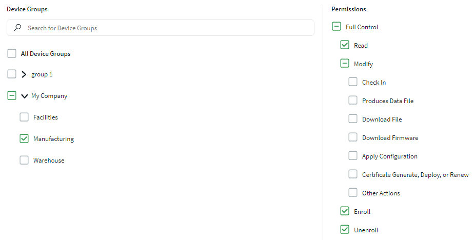 Example of Device Group Permissions