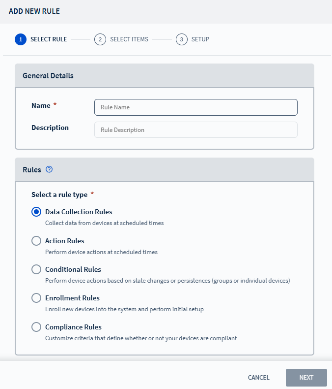 Configuring data collection rule