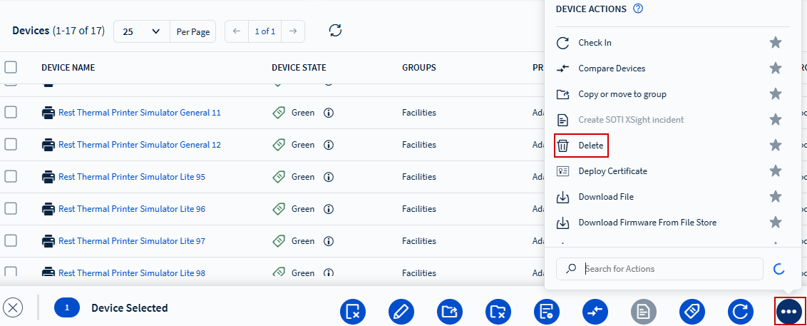 Delete Device Action