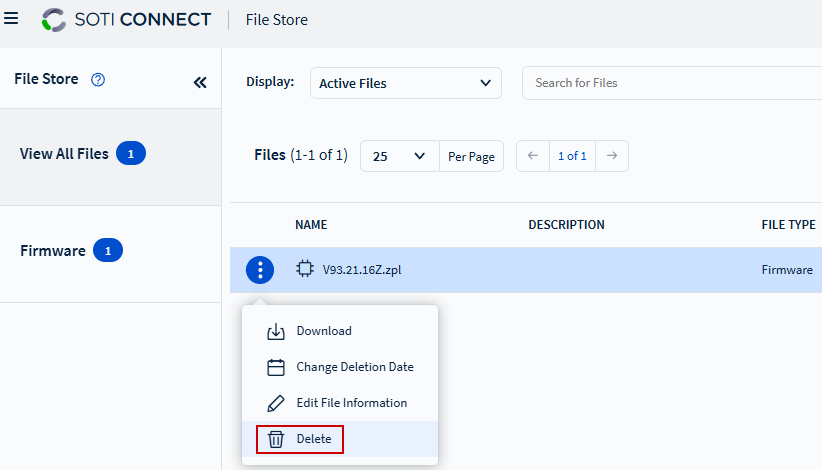 Deleting a Firmware file