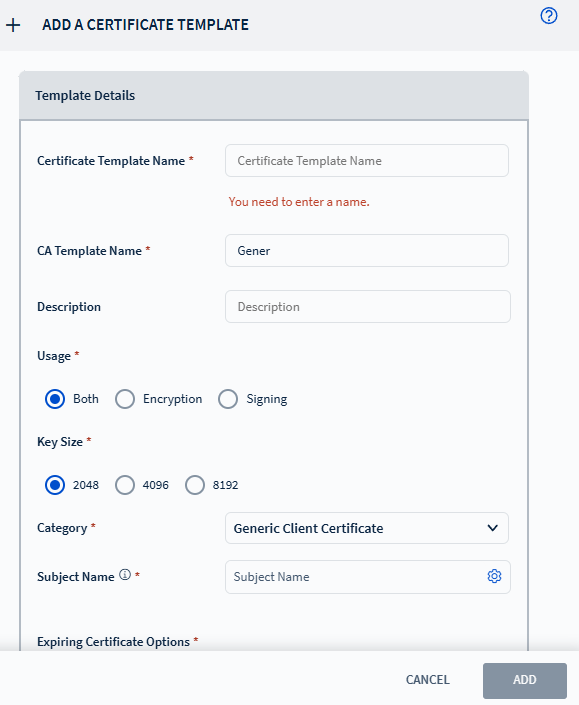Adding a New Certificate Template