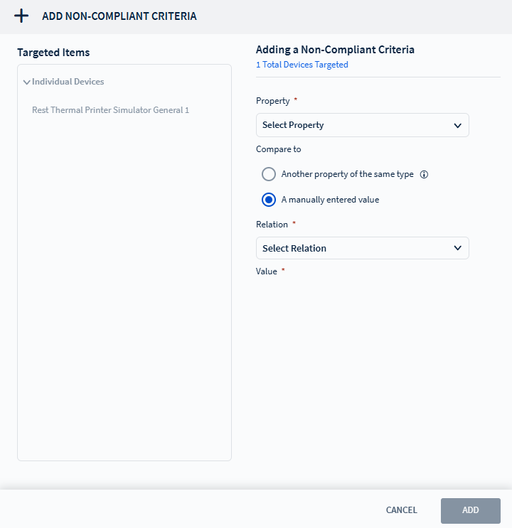 Configuring non compliant criteria
