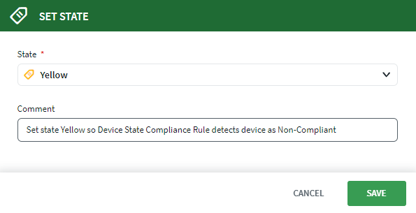 Compliance rule set state yellow