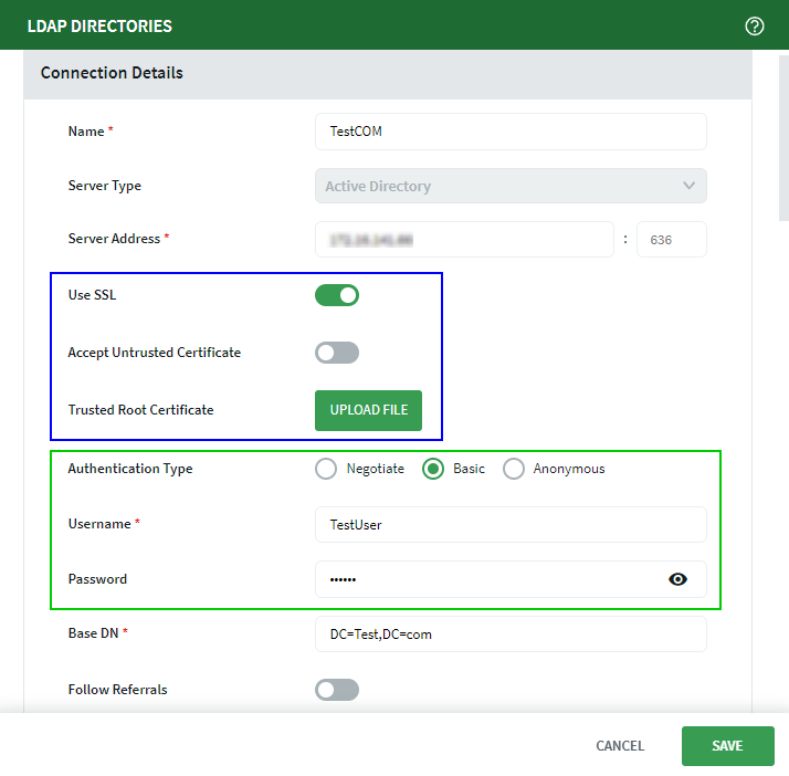 Enter LDAP Directory Configuration Information