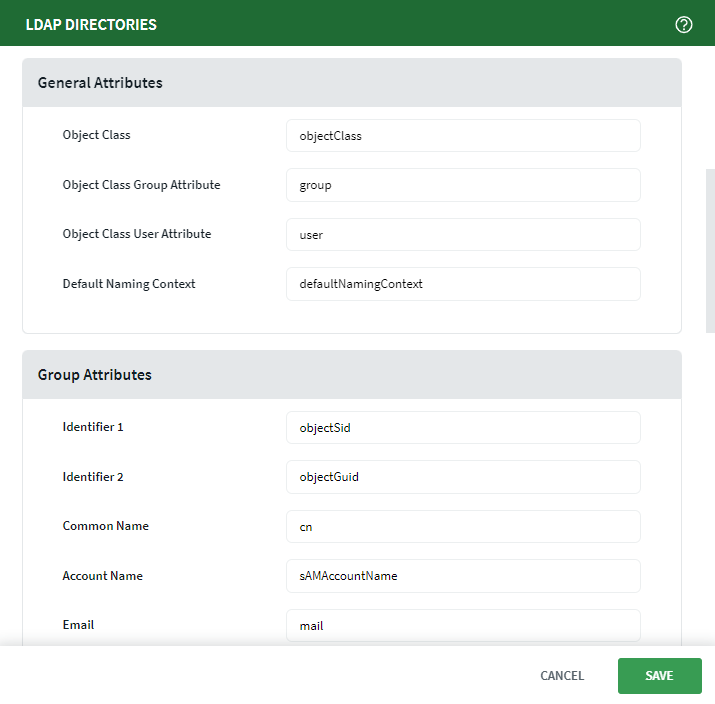 LDAP Dictionary General and Group Attributes