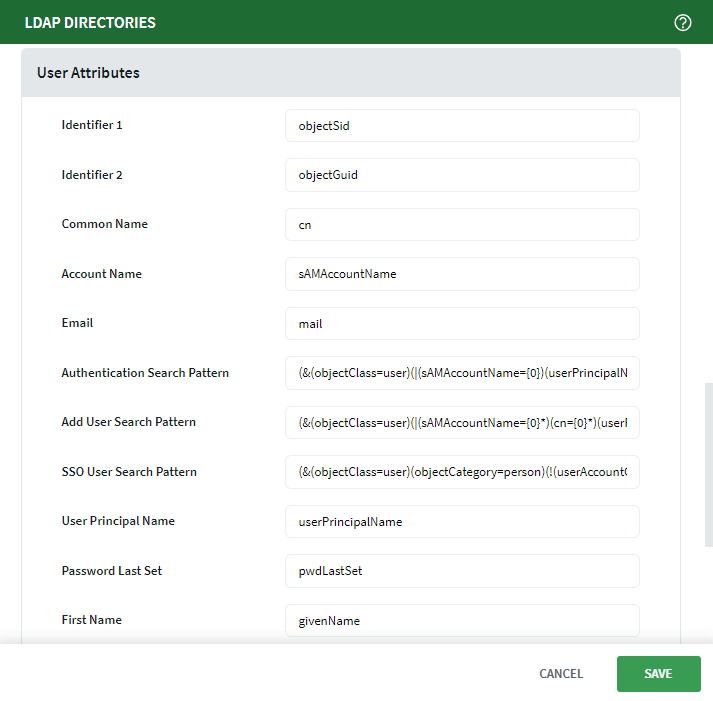 LDAP Dictionary User Attributes