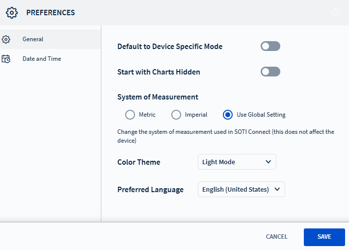 Preferences window