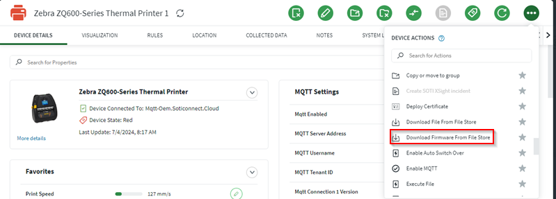 Download Firmware From File Store device action