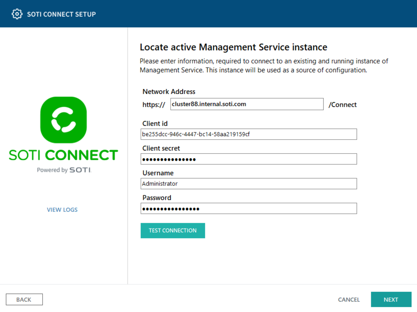 Locate active management service instance