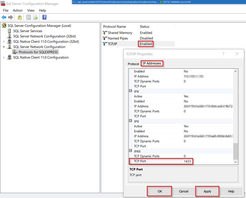 Selection screen for TCP/IP protocol