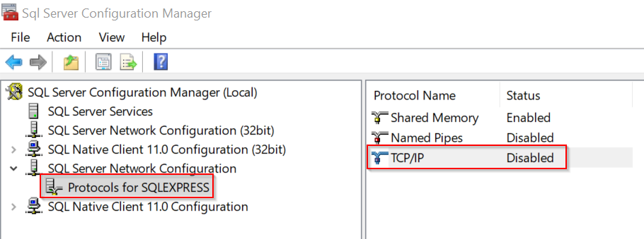 SQL Server protocol screen