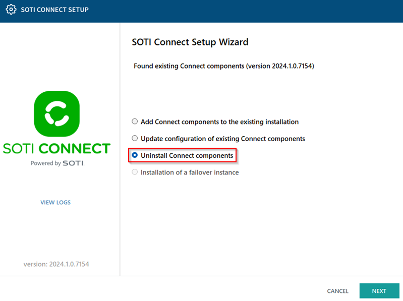 SOTI Connect Setup Wizard - Uninstall