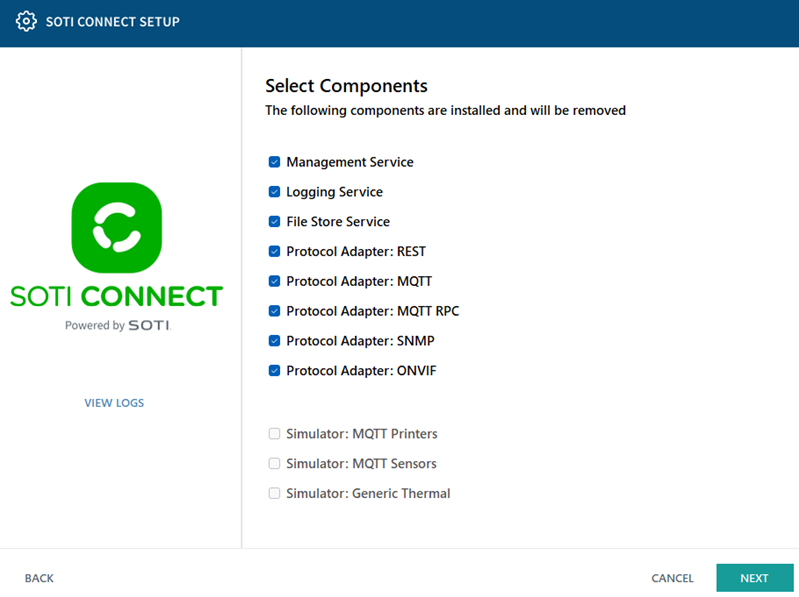 SOTI Connect Setup Wizard - Uninstall