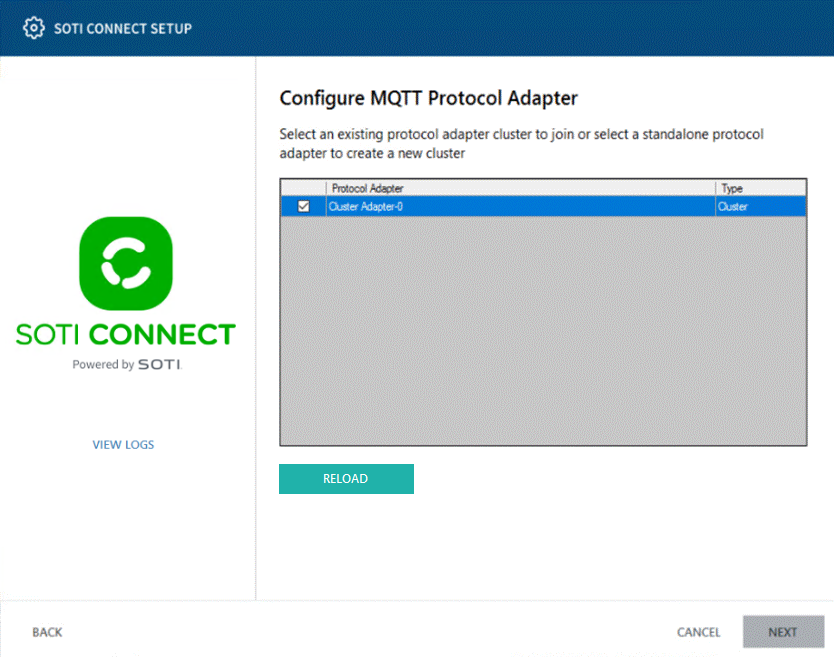 Setup Wizard select adapter