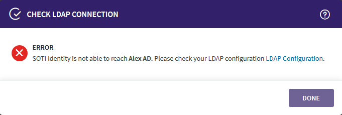 Failed LDAP connection check