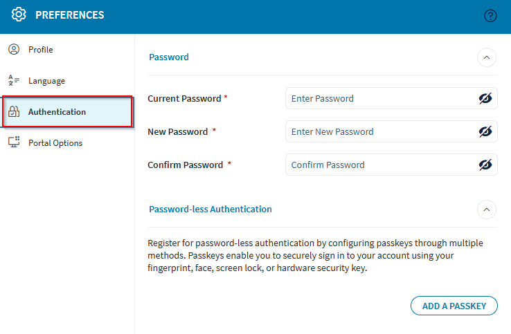Selecting Authentication.