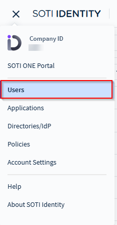 Selecting Users in the main menu.