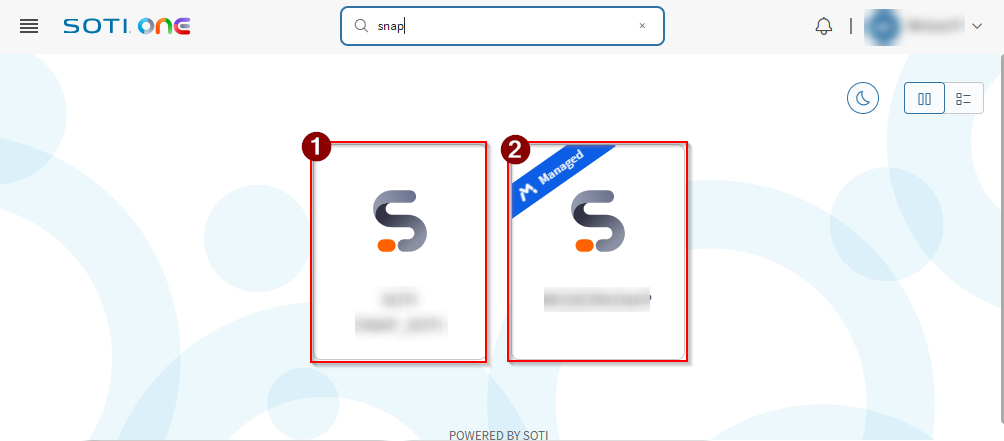 Viewing the SOTI Snap applications in SOTI Identity.