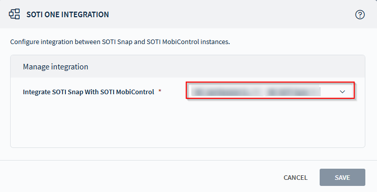 The SOTI One Integration window.