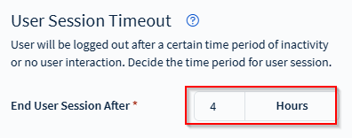 User Session Timeout field.