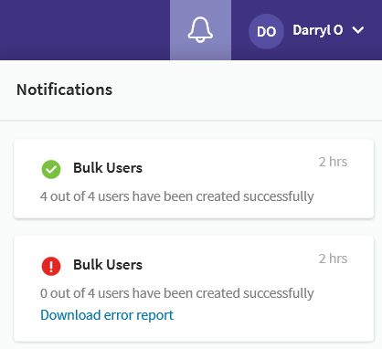 Bulk user upload notifications