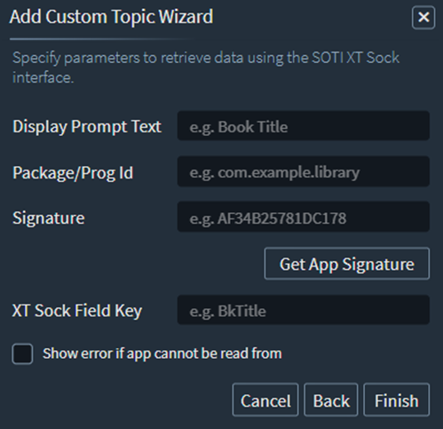 Custom Topic Wizard XT Sock screen