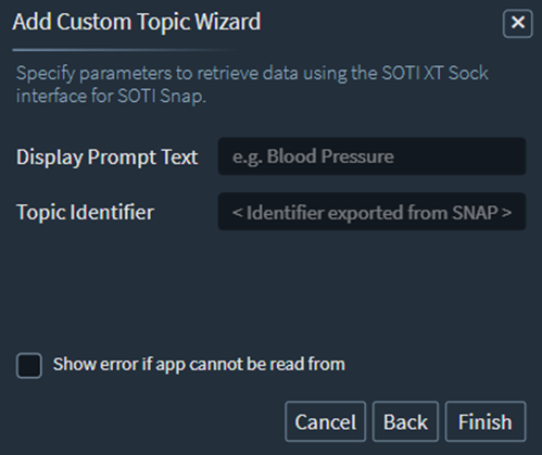 Custom Topic Wizard SOTI Snap app integration screen