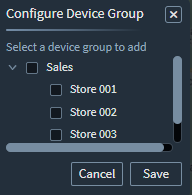Configure Device Group panel open and a list of groups visible