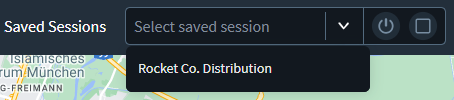 The Saved Sessions dropdown menu showing a saved session