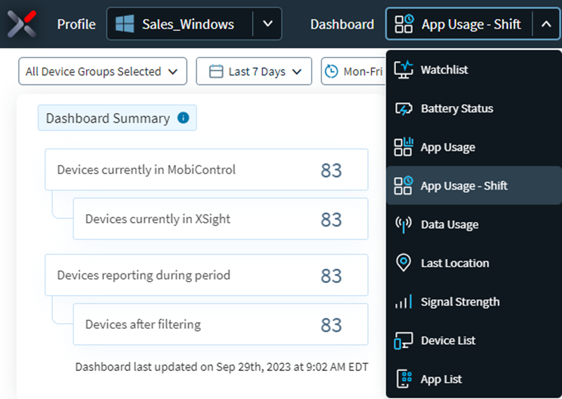 App Usage-Shift Dropdown