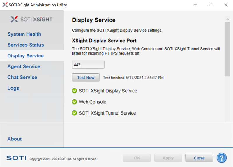 Admin Utility Display Service Port