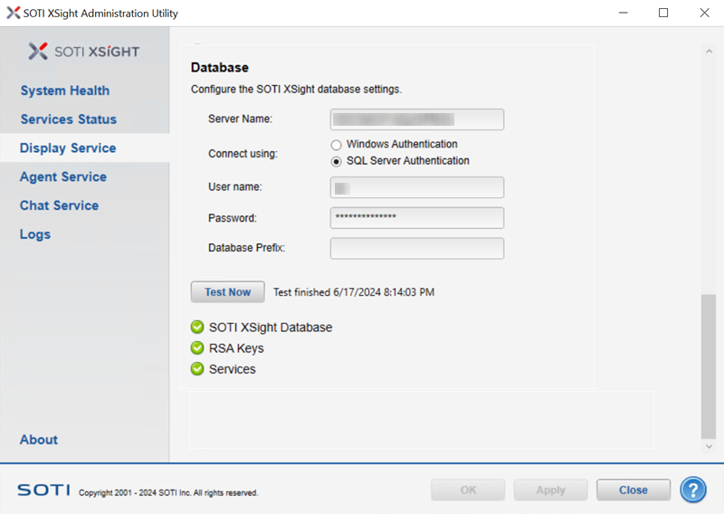 Admin Utility Display Service Database