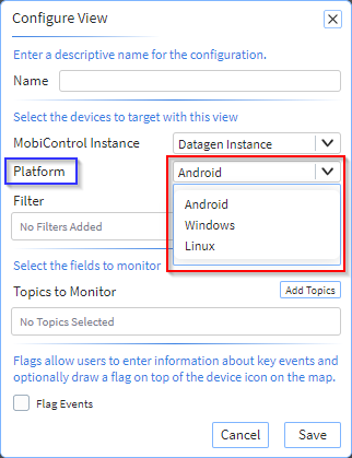 Select Android, Windows, or Linux platform